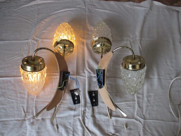 Paire d'Appliques laiton et verre 1010 – Image 8