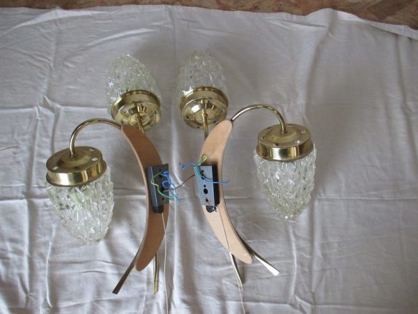 Paire d'Appliques laiton et verre 1010 – Image 11